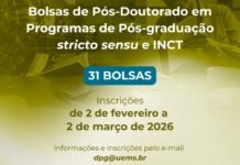 Pesquisadores podem concorrer a bolsas de R$ 5,2 mil na nova chamada de pós-doutorado da UEMS